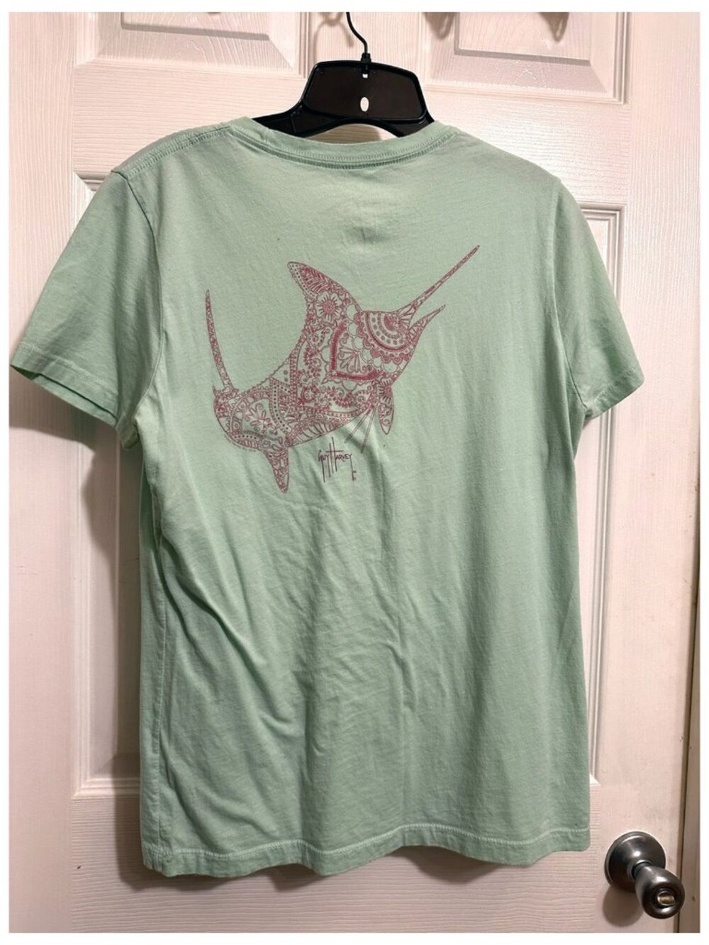 Guy Harvey Original Men's T-Shirt Swordfish Design Light Green Short Sleeve Sz L
